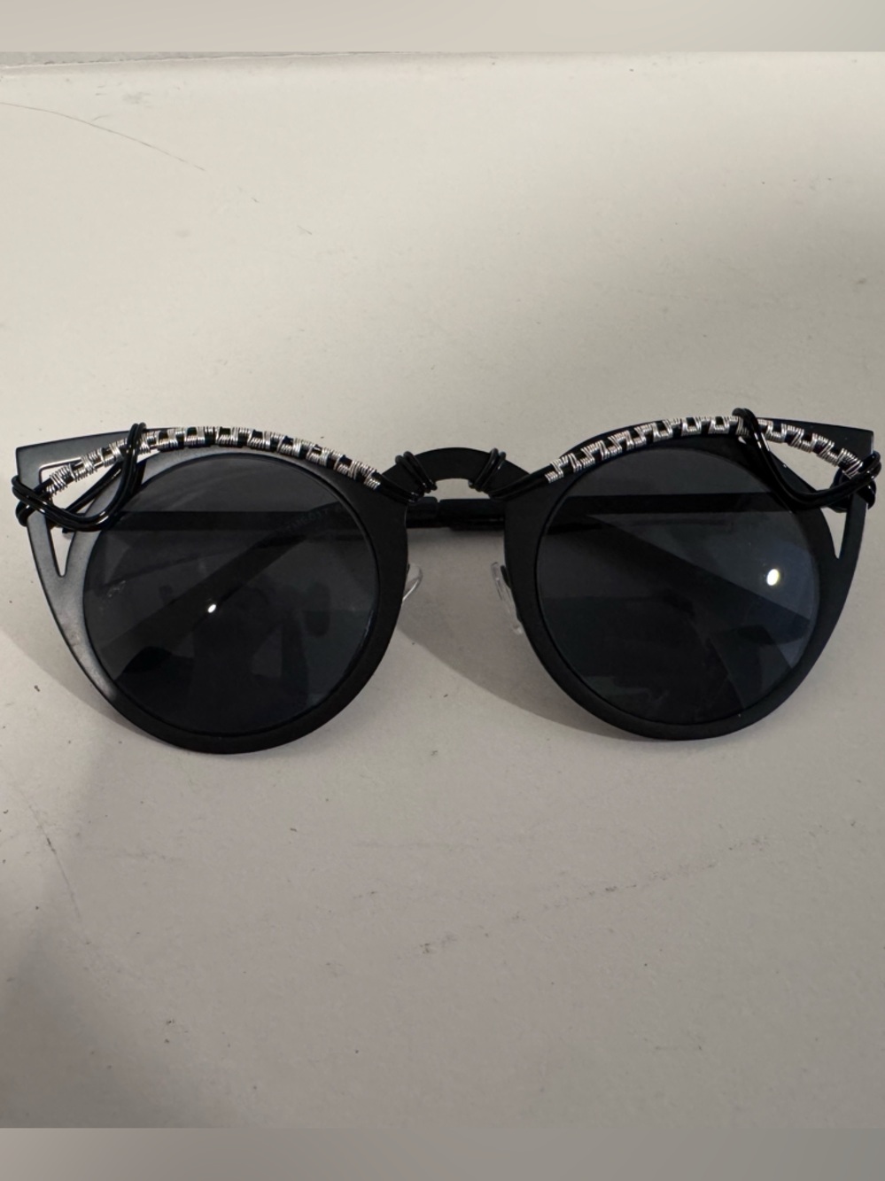Black Round Sunglasses with Crystal Trim